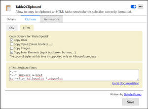 Screenshot Table2Clipboard Options.